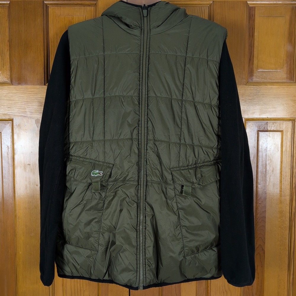 Lacoste Sport Reversible Hybrid Puffer Jacket Mens Large Olive Green Quilted